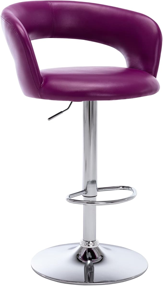 Brage Living Wide Bar Stool, Modern PU Leather Swivel Adjustable Barstool with Hollow Back and Arms, Upholstered Airlift Counter Height Bar Chair for Kitchen Dining (Purple)