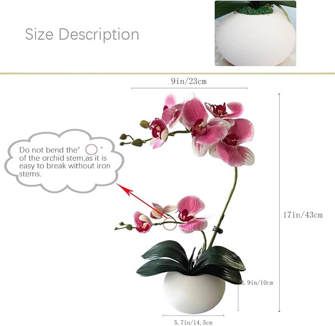 LESING Artificial Potted Orchid Flower for Table Centerpieces,Real Touch Fake Orchid Flowers in Vase for Home Decoration (Style 5,Pink)