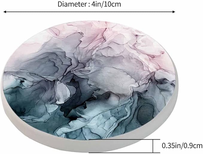 Grey Flowing Abstract Painting Round Coaster for Home Coffee Table Alcohol Ink Colors Marble Texture Farmhouse Drink Coasters 100% Diatomite 4''X 4''X 0.35'' Printed Pattern