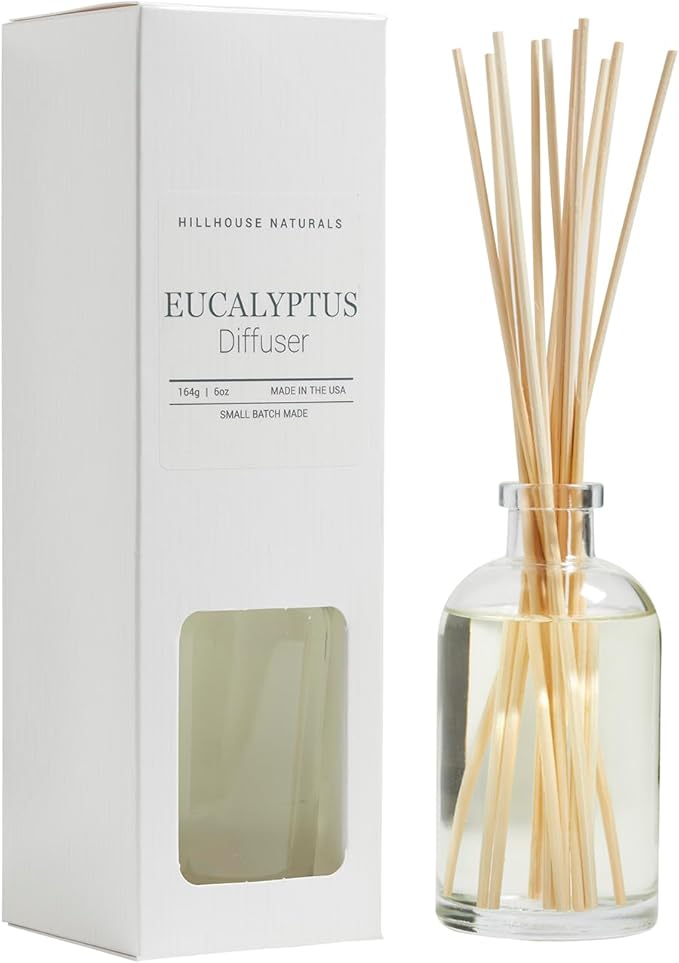 Hillhouse Naturals Reed Diffuser Set - Eucalyptus Scent Diffuser - Reed Diffusers for Home with Long Lasting Fragrance – 6 oz Oil – Diffuse Time 4-6 Months – Made in The USA