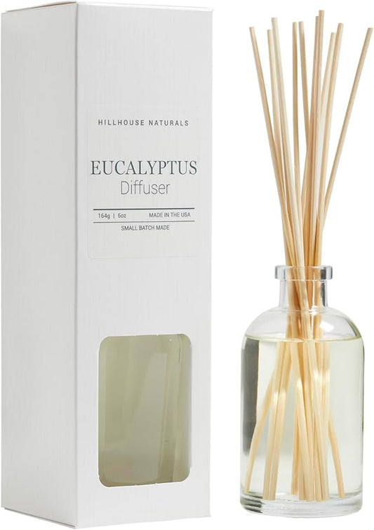 Hillhouse Naturals Reed Diffuser Set - Eucalyptus Scent Diffuser - Reed Diffusers for Home with Long Lasting Fragrance – 6 oz Oil – Diffuse Time 4-6 Months – Made in The USA