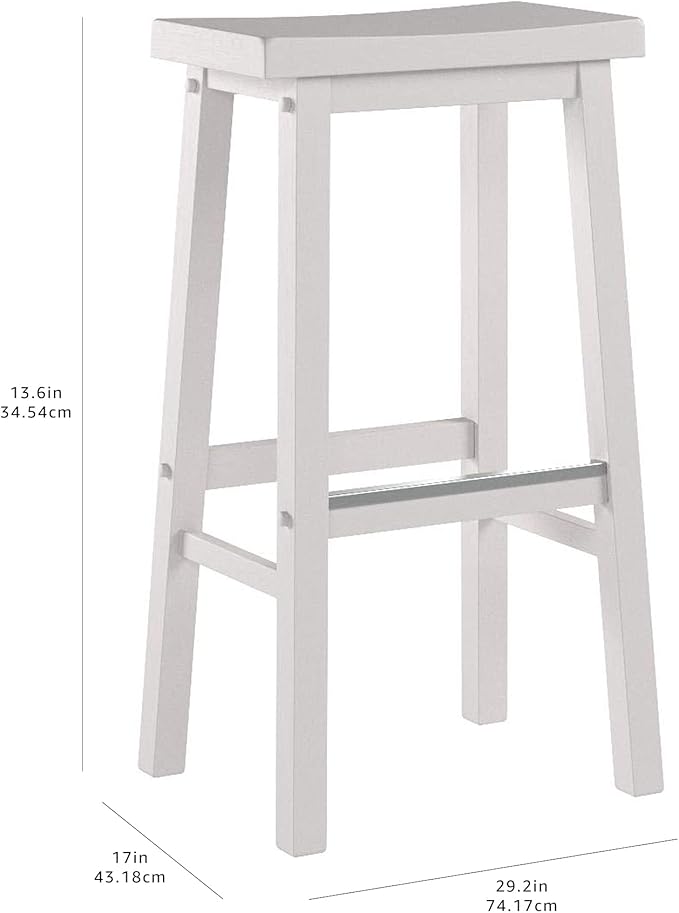 Amazon Basics Solid Wood Saddle-Seat Kitchen Counter Barstool with Footrest, Easy Assembly - 29-Inch Height - White - Set of 2