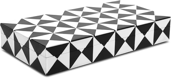 Handicrafts Home Handmade Triangle-B&W Collection Decorative Jewelry Box Organizer – Keepsakes, Trinkets, and Home Decor – Antique Coffee Table Storage, Memory Box, Farmhouse Style Decor, 12x6x2