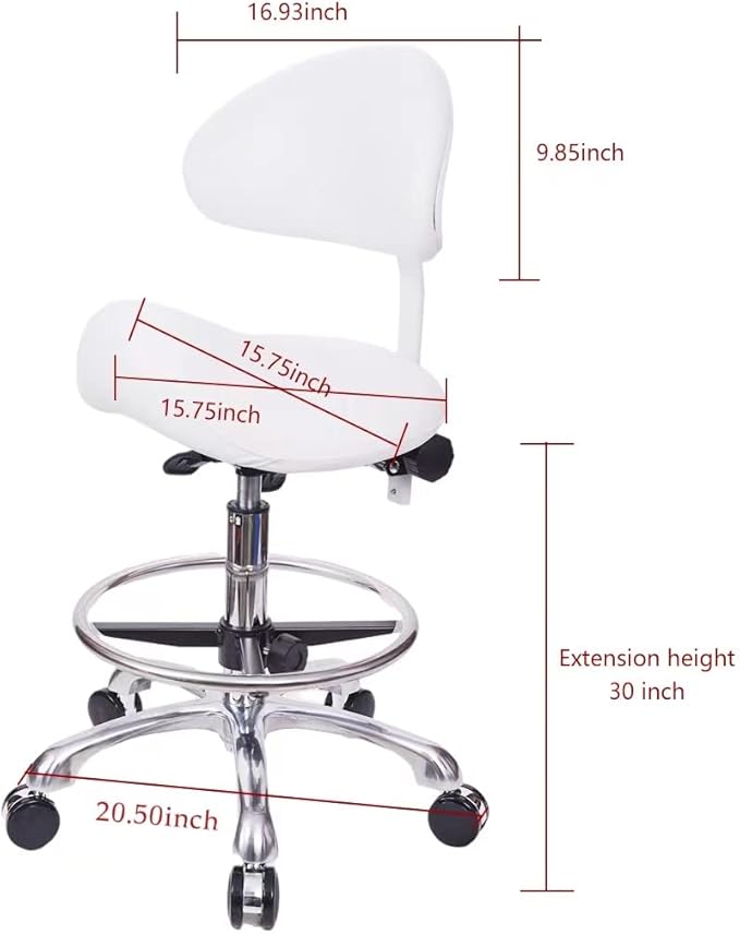 Saddle Stool Chair with Back with Foot Ring Rolling Esthetician Seat for Salon Tattoo Shop Spa Facial lash Home Dentist Clinic Esthetician Chair(with Backrest with Foot Ring, White)