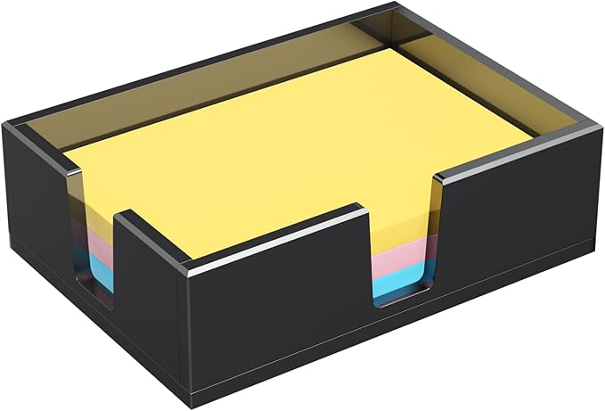 Acrylic Sticky Note Holder, Self-Stick Note Pad Holder W/O Pads - Note Dispenser Memo Pad Holder Desk Organizer for School Office Home (4''x6'' Black)