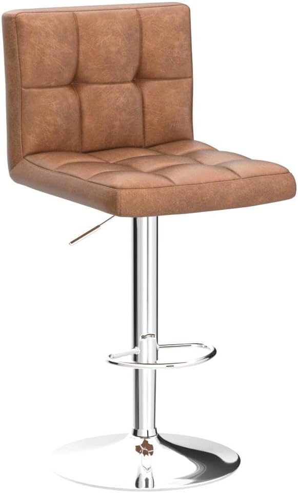 Yaheetech Bar Stools Set of 4, PU Leather Swivel Barstools, Height Adjustable Counter Chairs, Modern Stools with Back for Bar Kitchen Island Dining Room, Retro Brown