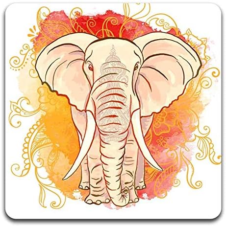 Watercolor Elephant Square Coaster Set - Made of Recycled Rubber - Set of 4