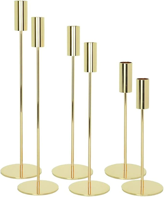 Foryoudecor Vintage Set of 6 Tapered Candle Holders, Gold Candlestiks for Dining Table, Living Room Decor, Wedding - Elegant Candle Sticks Holder Set for Table Centerpiece, Home Decoration
