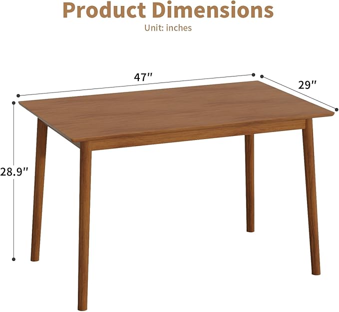 FDW 47 Inches Dining Table, Dining Room for 4 People, Small Rectangular Table for Kitchen, Quick Assembly, Small Spaces Modern Home Furniture Dinner Table, Natural