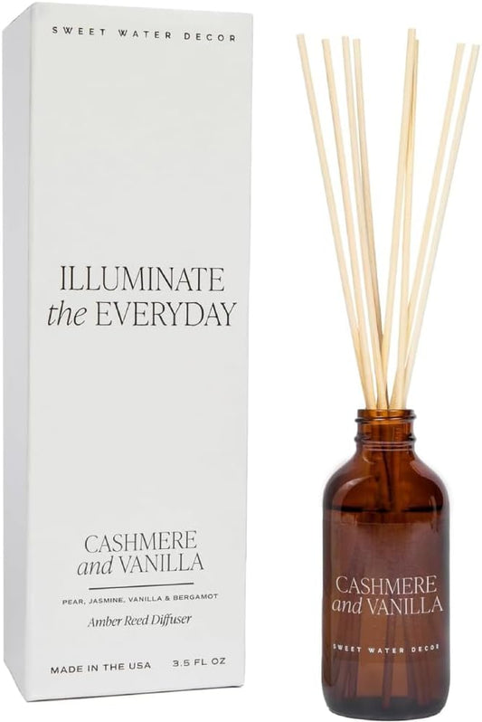 Sweet Water Decor Cashmere and Vanilla Reed Diffuser Set for Home - Milky Coconut, Soft Cashmere, Bourbon Vanilla, Sandalwood Scented Reed Diffusers - Lasts 4+ Months, Made in The USA