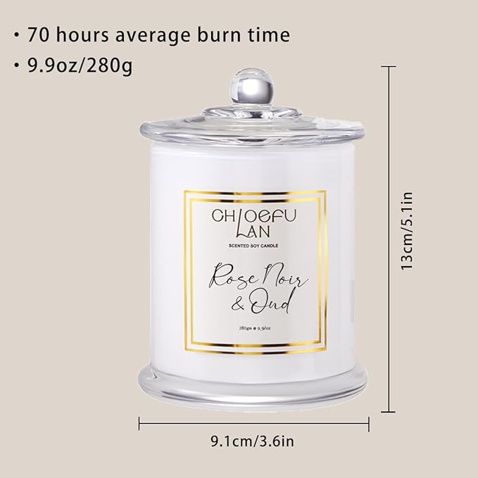 Chloefu LAN Rose Scented Candles, Oud Candle Gifts for Women, Long Lasting Burning Highly Scented Lovely Candles, Valentines Day Gifts for Her, Luxury Jar Candle for Mom, 70 Hours 10 oz