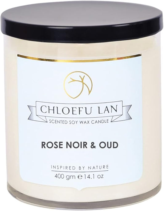 Chloefu LAN Rose Noir & Oud Scented Candle Luxury Soy Large Candle Jar 14.1 oz,100 Hours Long Lasting Burning Highly Scented Candle,Valentines Day Gifts for Her