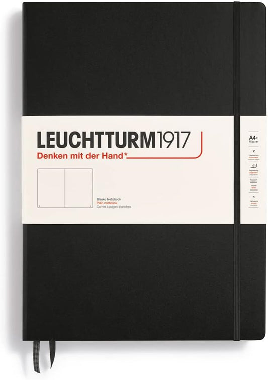 LEUCHTTURM1917 - Notebook Hardcover Master Classic A4+ - 235 Numbered Pages for Writing and Journaling (Black, Plain)