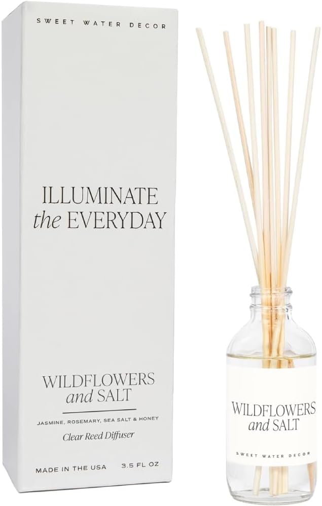 Sweet Water Decor Wildflowers and Salt Reed Diffuser Set - Lemon, Rosemary, and Leafy Green Scented Diffusers - Scent Diffusers for Home, Long Lasting Fragrance, Made in The USA