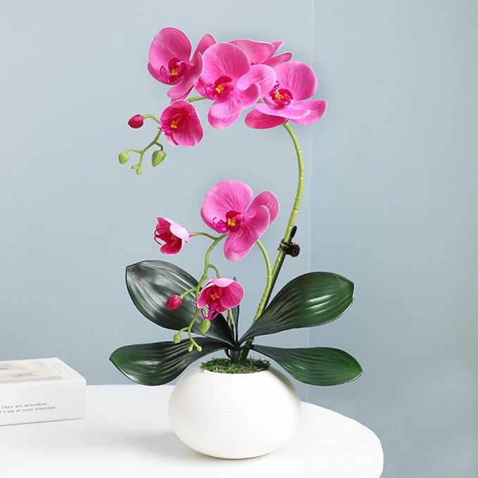 LESING Artificial Potted Orchid Flower for Table Centerpieces,Real Touch Fake Orchid Flowers in Vase for Home Decoration(Style 5,Purple)