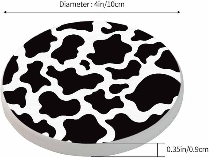 Milch Cow Skin Texture Coasters Set for Wood Table Black White Spot Monochrome Tabletop Protection Mat for Mugs and Cups 4 Inch for Kitchen Office Home