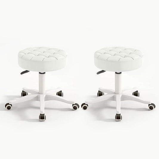 Small Chair Round Rolling Stool with Wheels PU Leather Height Adjustable Swivel Drafting Work SPA Salon Stools Home Office Chair