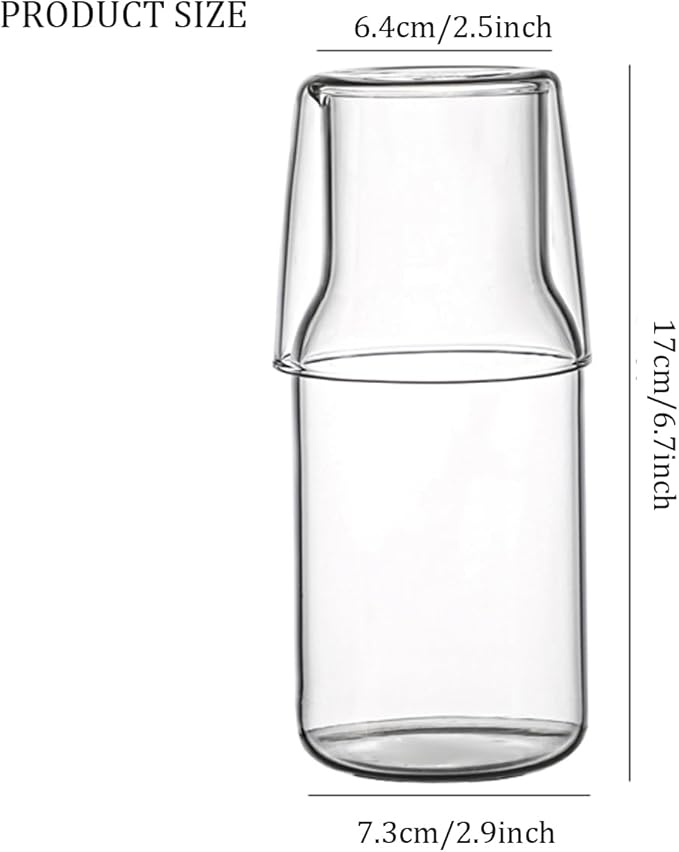 500ml/17oz Bedside Water Carafe Set with Tumbler Glass Set for Bedroom Nightstand, Clear Glass Water Mouthwash Dispenser for Bathroom, Household Juice Water Pitcher, Water Bottle with Lid