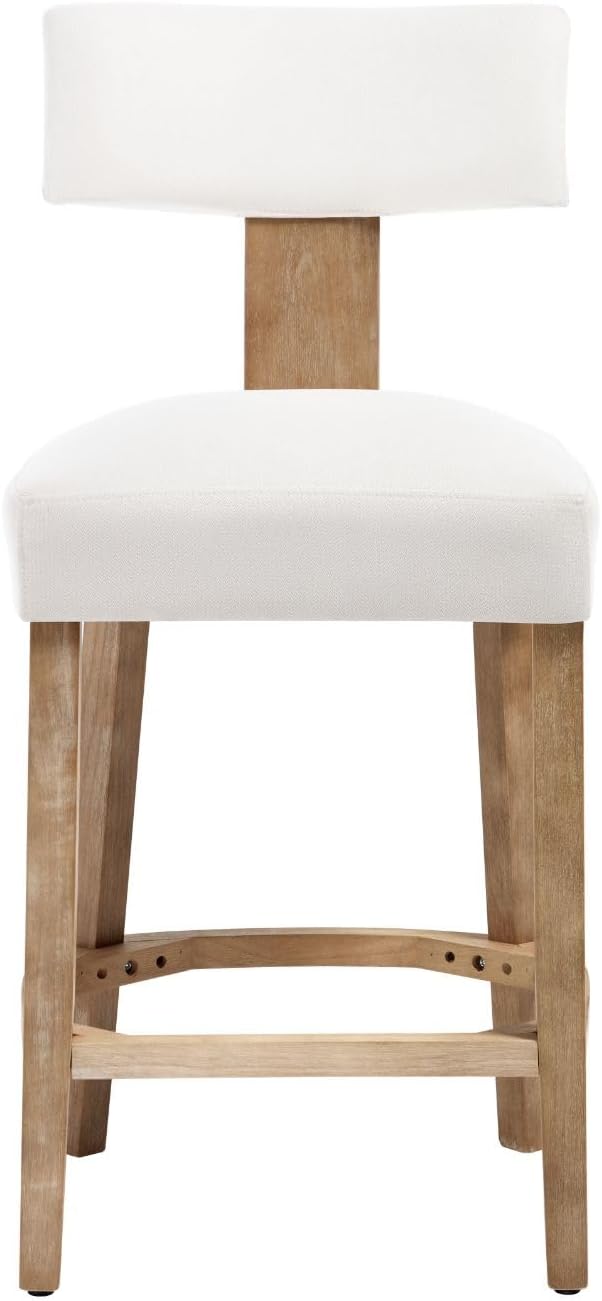 Linen Bar Stools Set of 2, Upholstered 27.7'' Counter Height Barstools with Curved Back, Farmhouse Wood Bar Chairs for Breakfast, Kitchen Island, Cafe, Cream