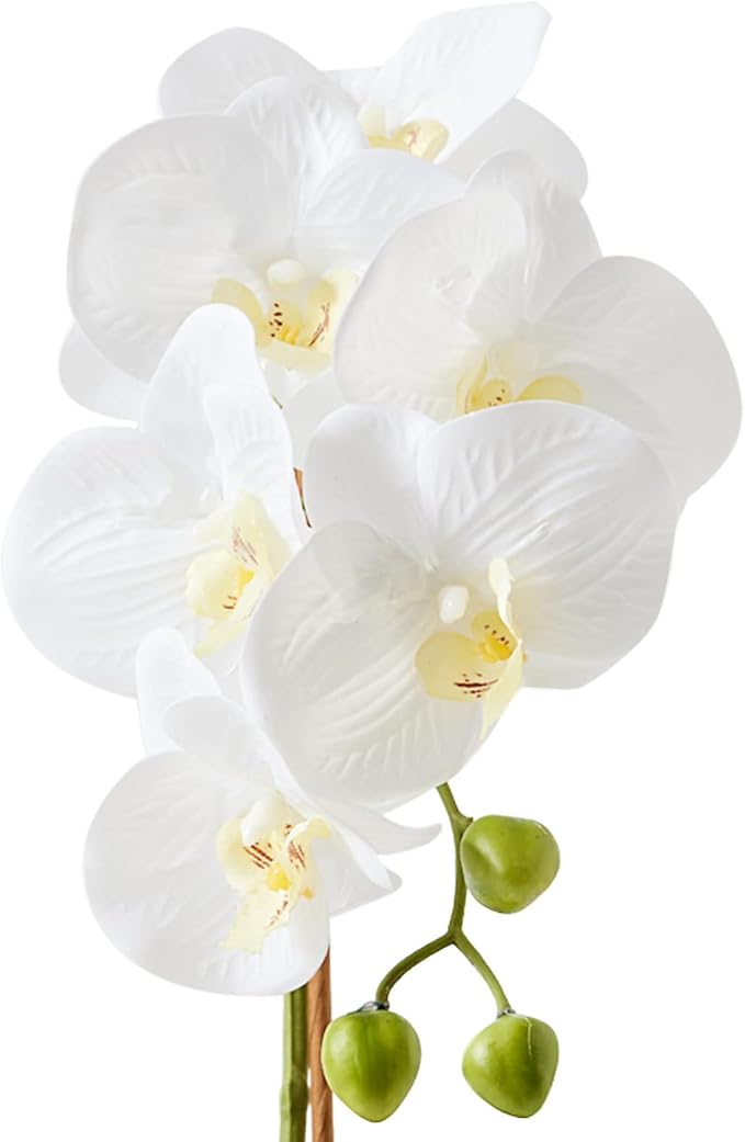 Orchids Artificial Flowers, 15" Faux Orchid in Gold Flower Pot Real Touch Flowers in Pot Large Flower Arrangements Artificial Centerpiece for Home Living Room Bathroom Kitchen Decoration (White)