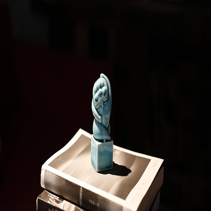 Ceramic Fengshiyeh Statues Set, Traditional Culture Figurines, Handcrafted Porcelain Decor for Home Office, Lucky Guardian Lions Sculptures as Unique Gift (1, Luck Lion B)