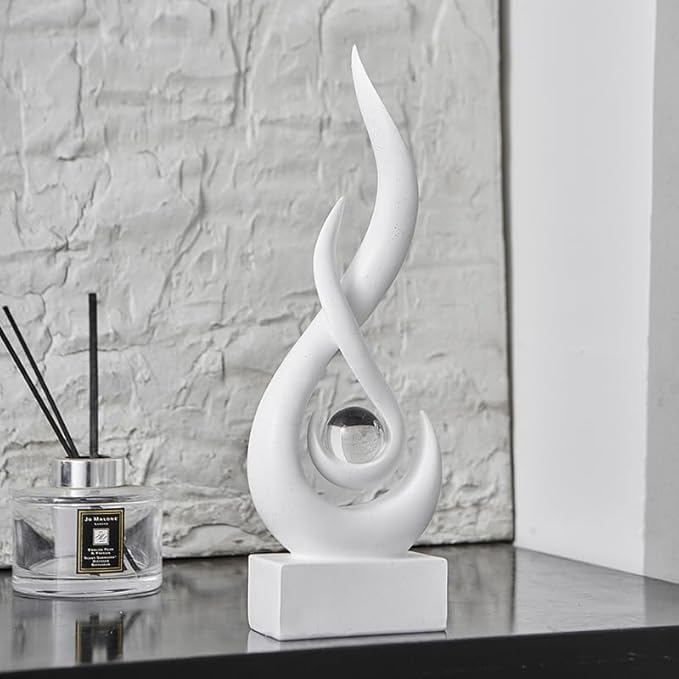 Modern Abstract Art Table Decoration - Ceramic Statue Modern White Ornaments for Living Room Great Gift Idea Home Décor 5 * 2.5 * 10.5 inch Gift Box Included (Sandstone)