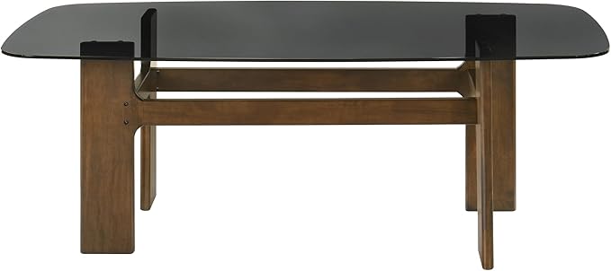 Armen living Ileena Mid-Century Modern 79 in. Rectangle Wood Dining Table in Walnut Finish with Tempered Glass Top