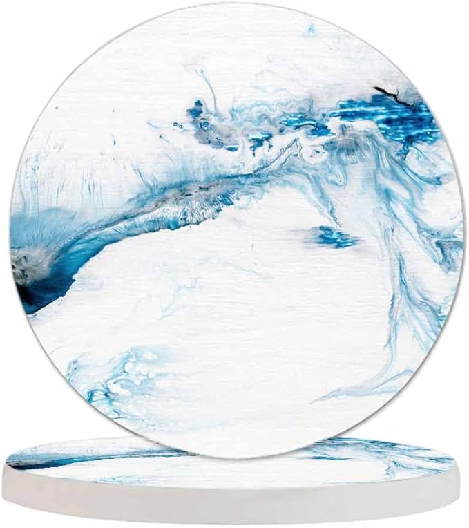 Blue Creative Liquid Coasters for Drinks 2 Pack Marble Texture Modern Contemporary Art Tabletop Protection Kitchen and Coffee Table Décor & Accessories,Set of 2