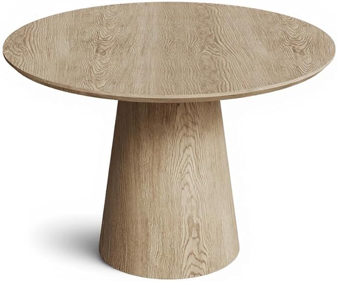 43'' Round Dining Table for 4, Modern Wood Farmhouse Kitchen Table with Sturdy Cylindrical Pedastal, Dinner Tables for Dining Room, Living Room Wood