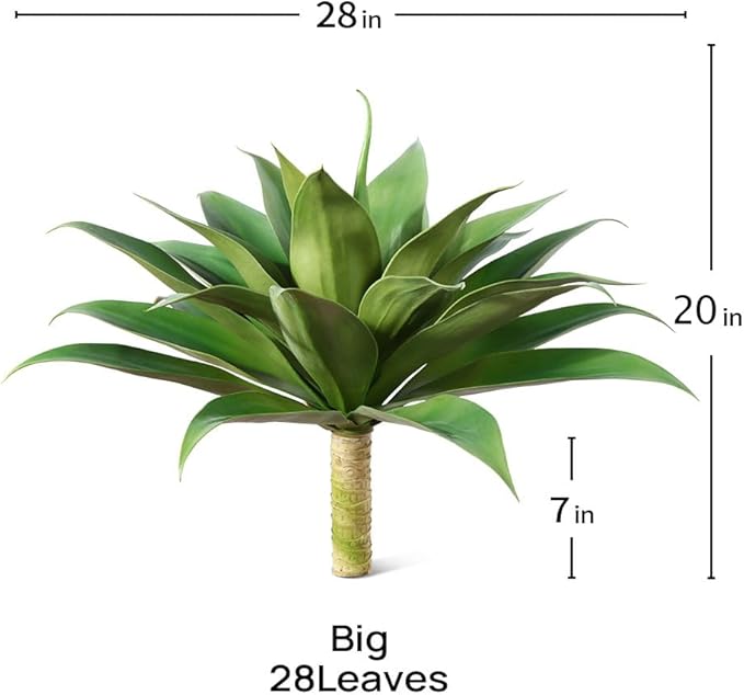 Artificial Agave Plant,28in Faux Plants Outdoor Decor,UV Resistant Large Potted Greenery,Realistic Plastic Succulents for Patio Porch Entryways Office Garden,Set of 2