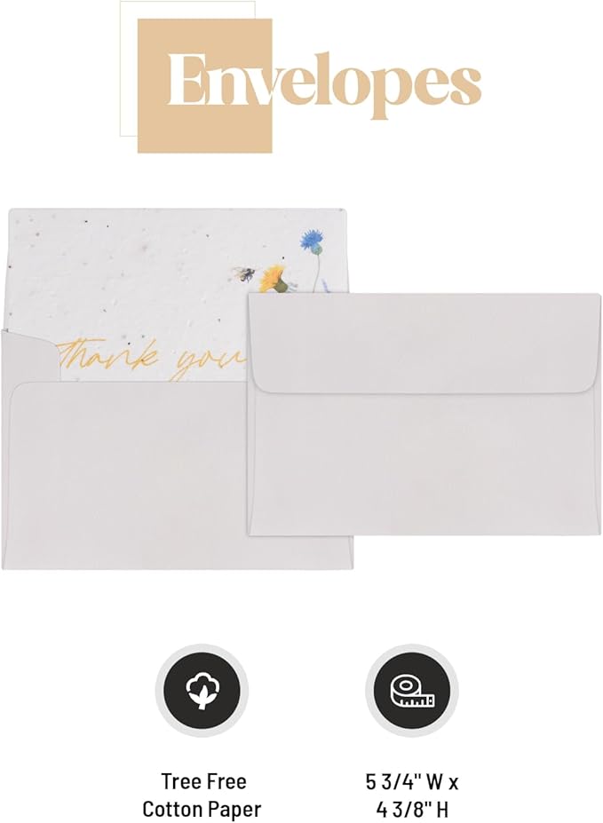 Thank You Set Greeting Card – Plantable Wildflower Seed Paper for Gifts, Special Events Like Mother's Day, and Other Milestone Celebrations