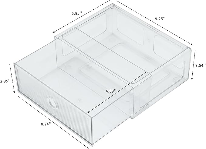 Clear Desk Organizers and Accessories, Plastic Drawer Storage Bins for Home Office Supplies, Marker Pen, Art Crafts, Makeup, Stackable Container for Bathroom, Cabinet, Pantry, 2 Drawers
