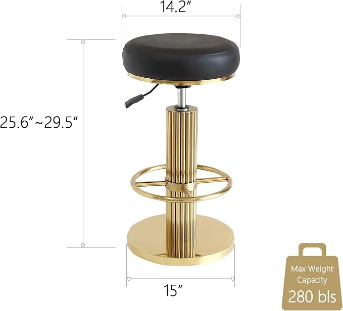 FUNROLUX Gold Bar Stools Adjustable Swivel Counter Stools Modern Backless Counter Height Bar Stools for Kitchen Island with Metal Legs and Upholstered Microfiber Leather (Black)