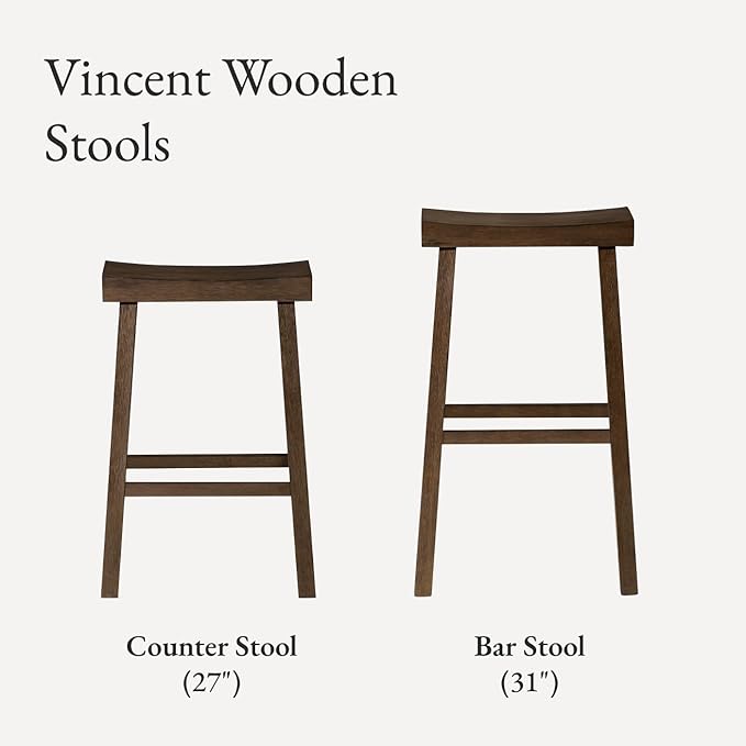 Maven Lane Kitchen Bar Stool, Modern Farmhouse Wood Counter Barstool, Kitchen Island Stool, Counter Height Bar Stools for Kitchen, Wide Seat Backless Bar Stools, Vincent 26", Antiqued Brown, Set of 3