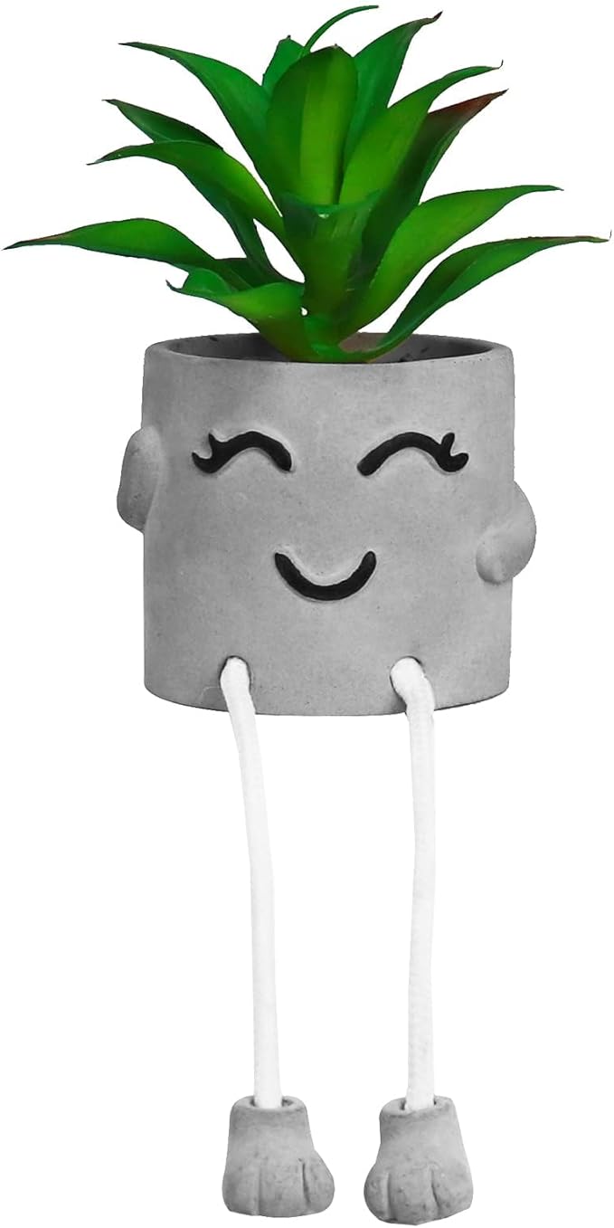 Zerzsy Artificialplant Succulents in Cement Pots with Hanging Leg, Kitchen Shelf Decoration,Bathroom Mini Plants Decor, Shelf Decor Accents, Office Wall Decoration - Set of 1