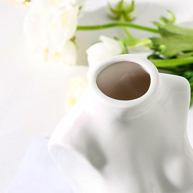hjn Female Body Vase- Flower Vase fo Decor, White Ceramic Vase for Flowers,Morden Art Vase Woman Shape Vase for Living Room/Home Decor Accents/Bookshelf/Mantel-White