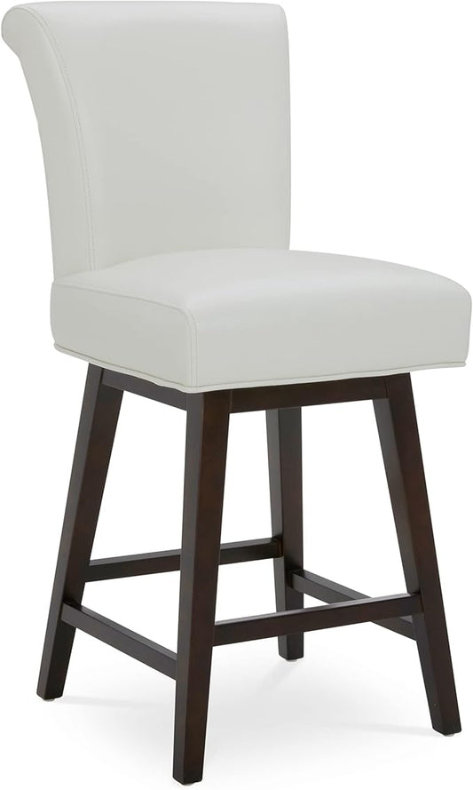 CHITA 26 Inch Counter Height Swivel Bar Stool, FSC Certified Modern Upholstered Faux Leather Swivel Barstool Chair with Back, White
