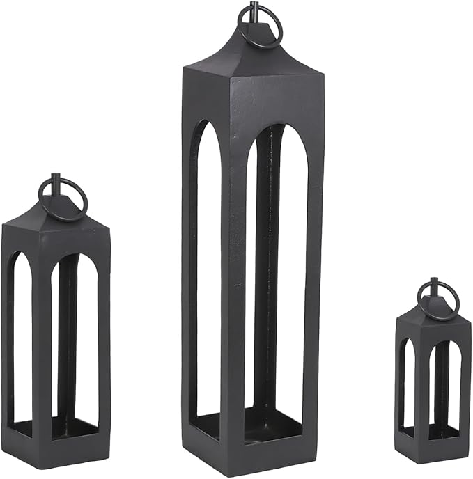 Small Black Lantern, Rustic Metal Decorative Lantern, Candle Holder for Indoor & Outdoor, Home Decor for Patio, Garden & Tabletop, Hanging Lantern for Parties & Weddings