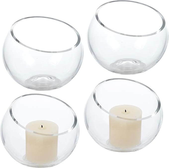 MyGift Premium Hotel Series 5 Inch Round Clear Glass Air Plant Terrariums, Mini Candy Bowl Jars, Tealight Candle Holders, Succulent Cactus Vases, Set of 4
