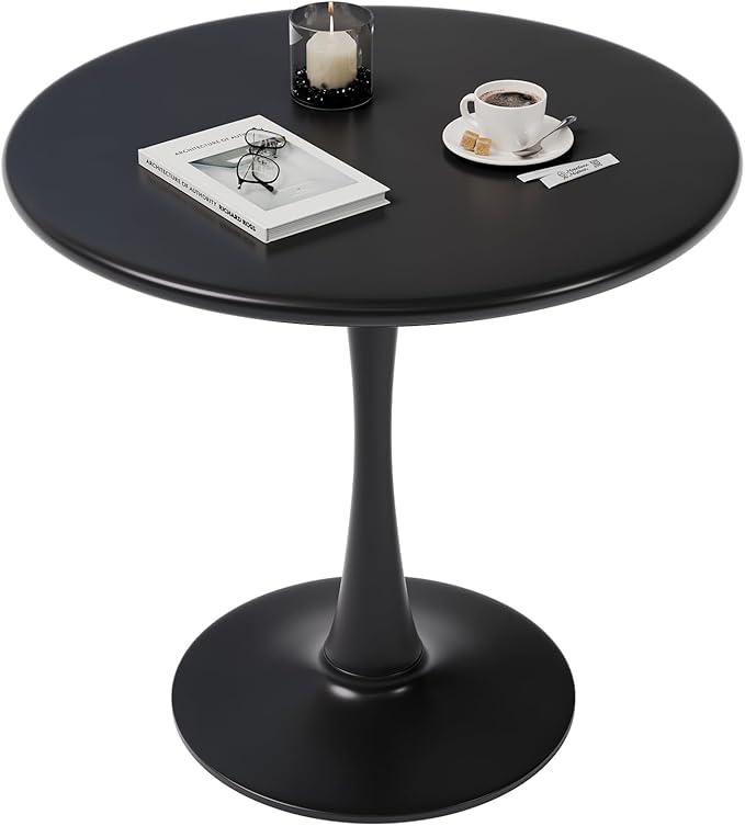 24 Inch Black Small Tulip Table, Round Dining Table for 2 Person with Pedestal for Kitchen, Circle Bistro Table, Mid Century Modern Cafe Tables for Small Spaces in Living Room, Office, Coffee,Pub, Bar