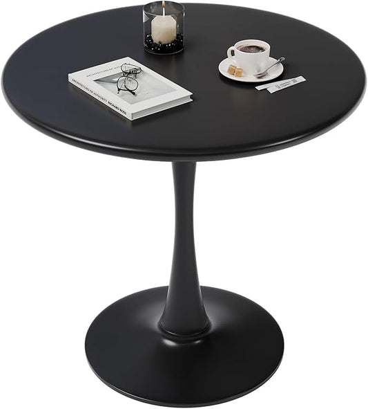 Black Small Tulip Table, 24 Inch Round Dining Table for 2 Person with Pedestal Base for Kitchen, Circle Bistro Table, Mid Century Modern Cafe Tables for Small Spaces in Living Room, Office, Pub, Bar