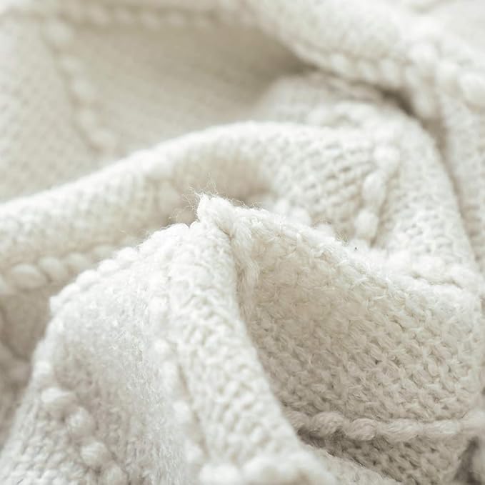 BOURINA Beige Throw Blanket 60x80 Inches Throw Textured Solid Soft Sofa Throw Couch Knitted Decorative Blanket