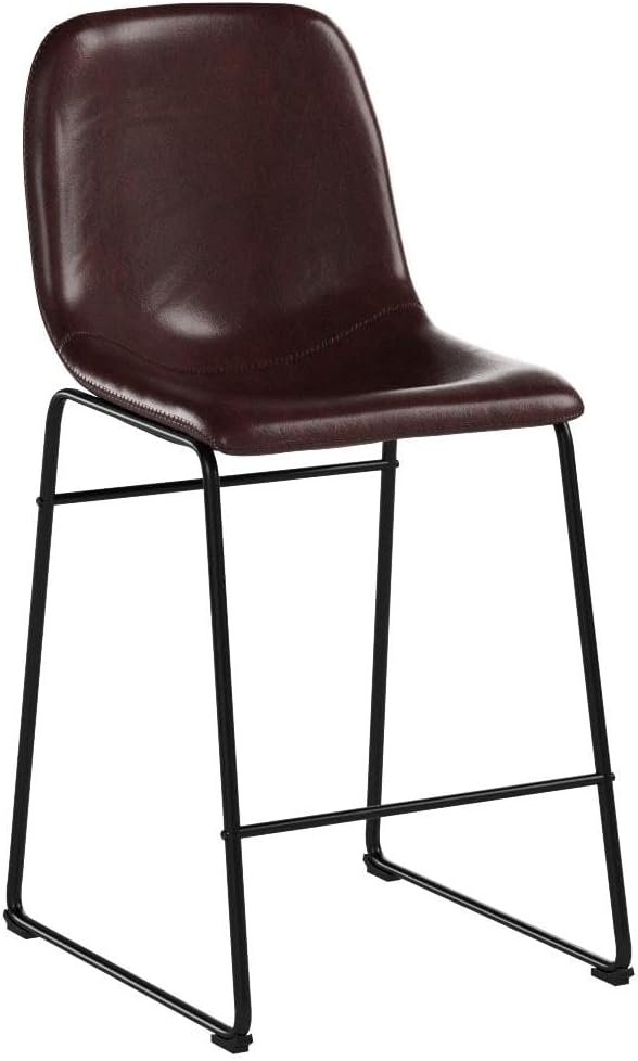 Rfiver Pu Faux Leather Bar Stools Set of 2, Industrial Pub Barstools with Back and Footrest, Modern Armless Bar Height Stool Chairs (Brown, 30" Barstool x2)