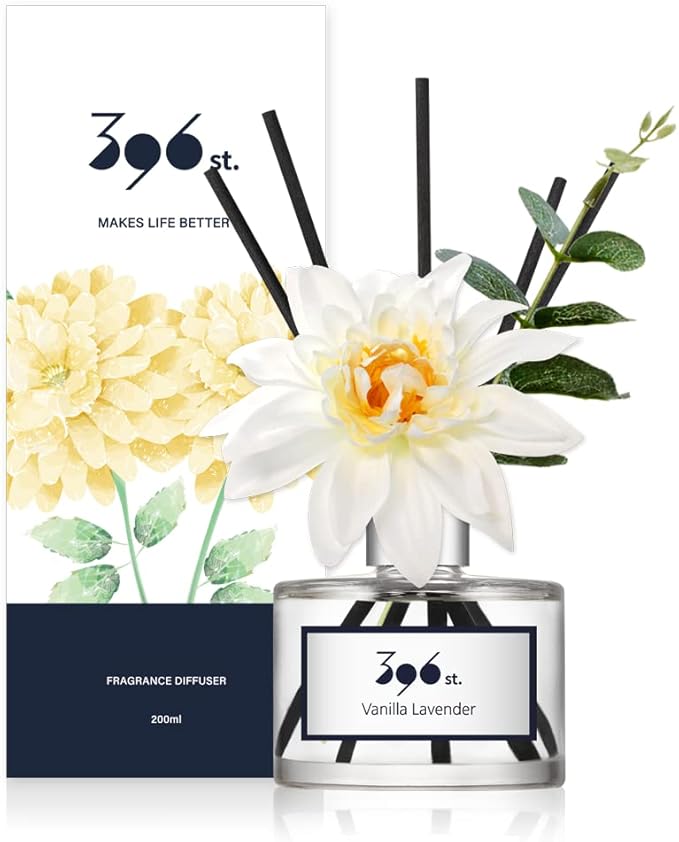 396 st. Dahlia Flower Reed Diffuser, Vanilla Lavender, 200ml(6.7oz) / Reed Diffuser Sets, Home Fragrance, Scented Oils, Home & Bathroom Décor