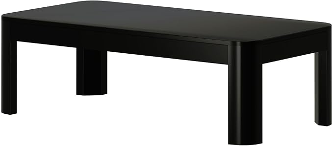 Plank+Beam Modern Rounded Coffee Table, 48 Inch, Solid Wood Contemporary Center Table for Living Room, Rectangle Tea Table, Black