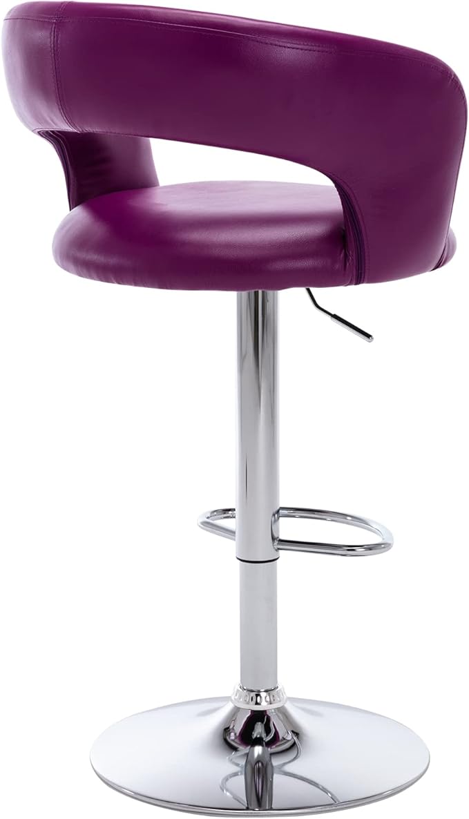 Brage Living Wide Bar Stool, Modern PU Leather Swivel Adjustable Barstool with Hollow Back and Arms, Upholstered Airlift Counter Height Bar Chair for Kitchen Dining (Purple)