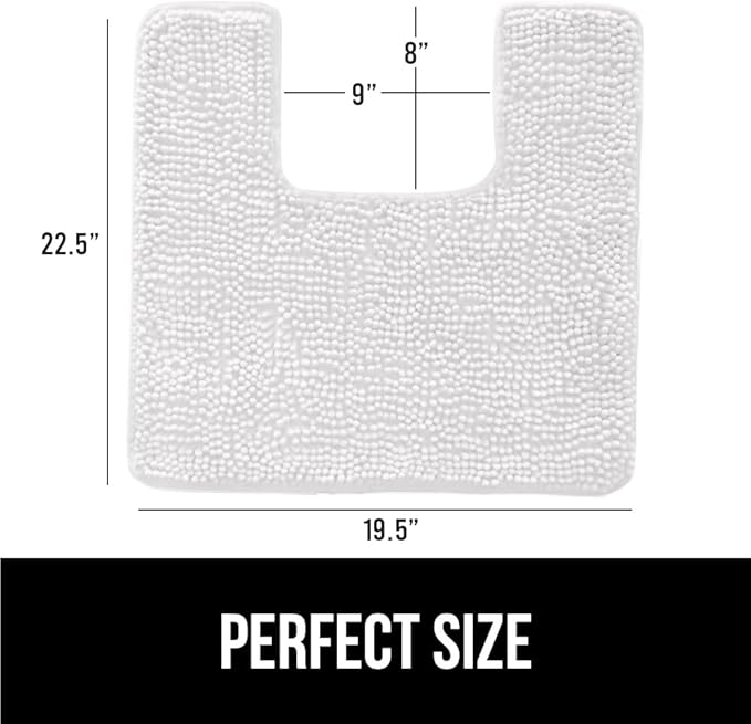 GORILLA GRIP Plush Absorbent Shaggy Chenille Bath Rug Mat for Square Toilet Base with Rubber Backing, Machine Washable Rugs, Soft Microfiber Contour Mats for Toilets, Bathroom Decor, White