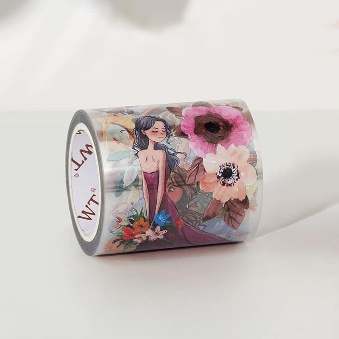 WT Carefree Wide PET Tape, Single Roll, Original Character Designs, Transparent Decorative for Journals, Planners & DIY Crafts