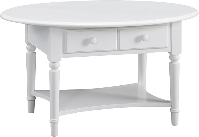 Leick Coastal Oval Coffee Table with Shelf, Orchid White