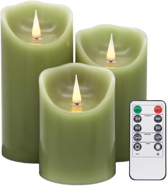 Flameless LED Candles (Green, Set of 3 (4",5",6"))